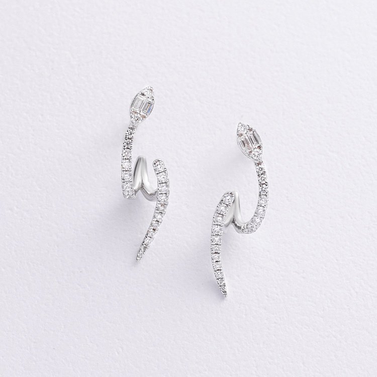 Золотые серьги - пусеты "Змеи" с бриллиантами сб0578ca от ювелирного магазина Оникс