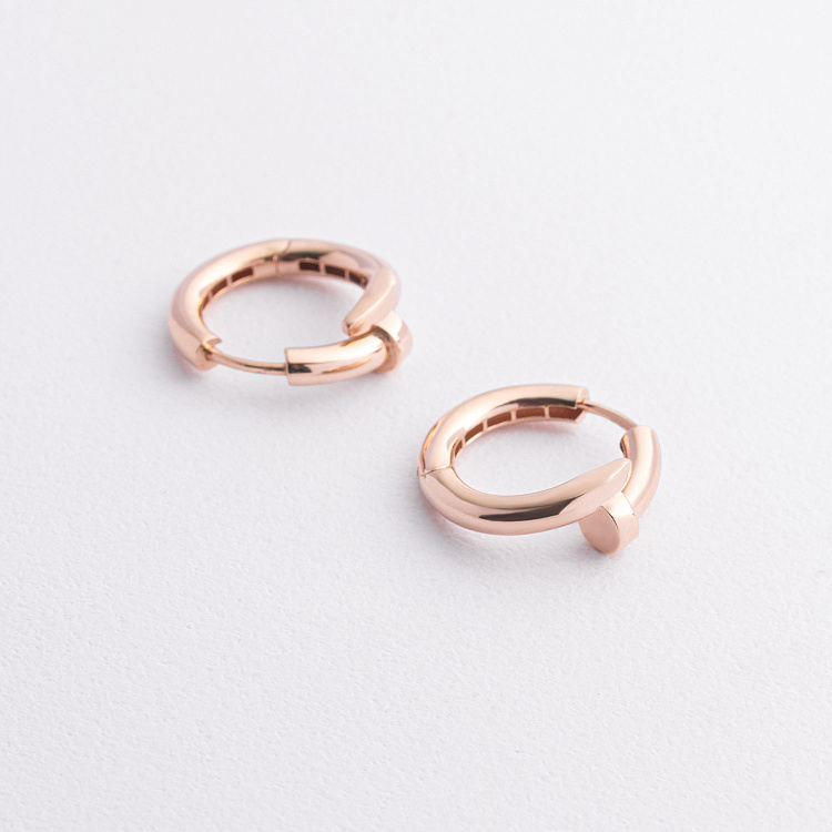 Сережки - кільця "Цвях" у червоному золоті с09522 від ювелірного магазину Онікс - 1