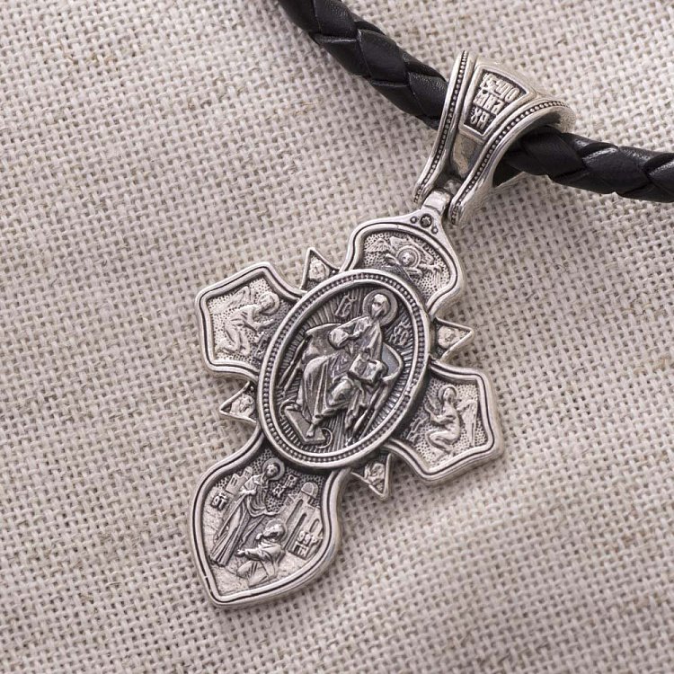Серебряный крест "Святая Троица. Господь Вседержитель. Прп. Сергий Радонежский" 132482 от ювелирного магазина Оникс - 2
