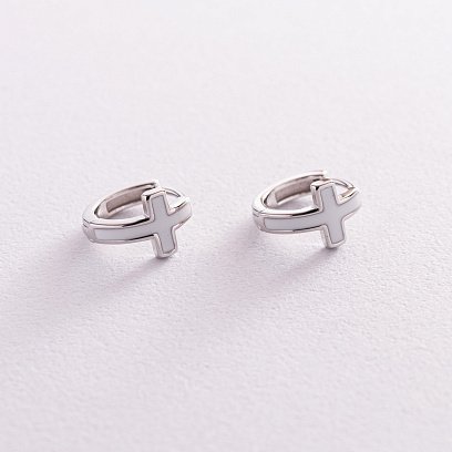 Серебряные серьги "Крестики" с эмалью 123159 №3