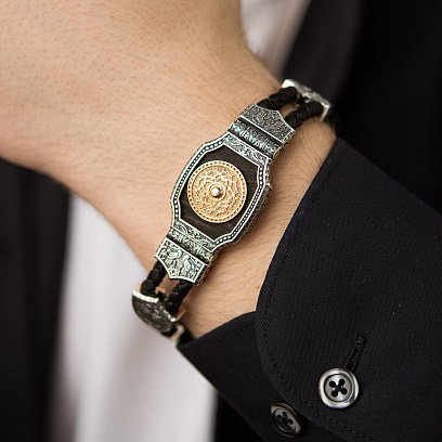 Серебряный браслет "Армянская Звезда" (эбеновое дерево) 817 №6