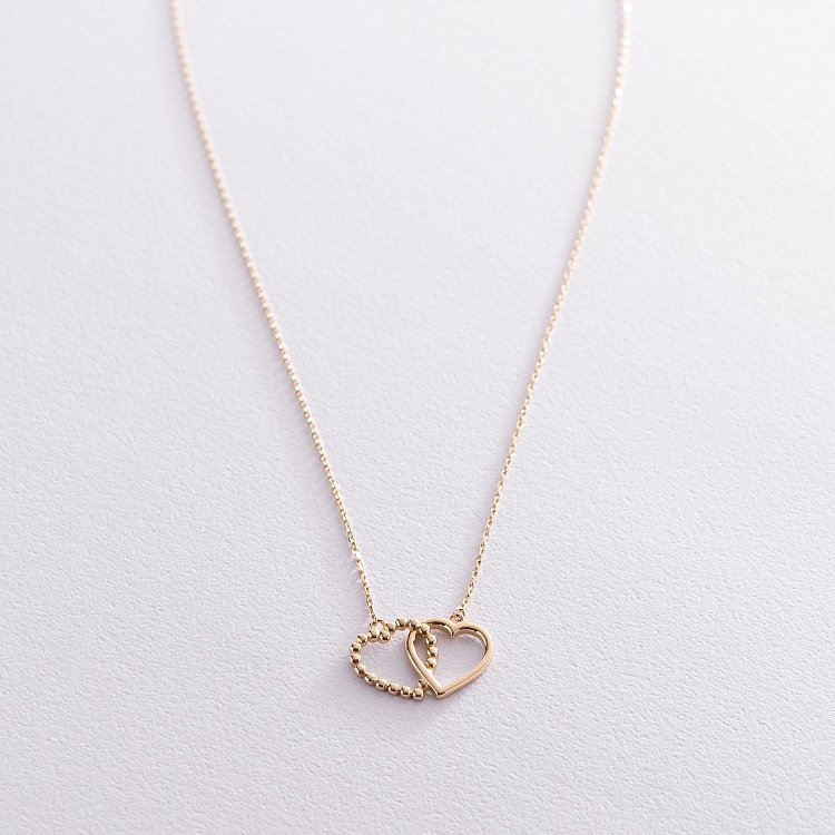 Колье "Влюбленные сердца" в желтом золоте кол01988 от ювелирного магазина Оникс