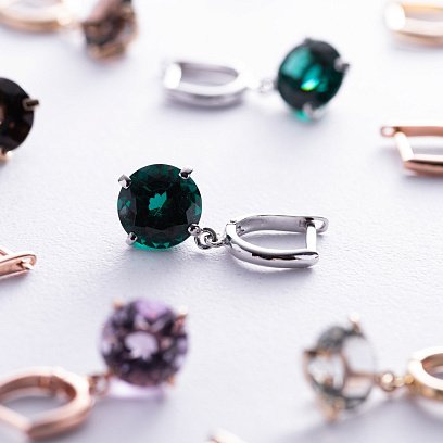 Золоті сережки "Захоплення" з зеленим аметистом с05300 №5