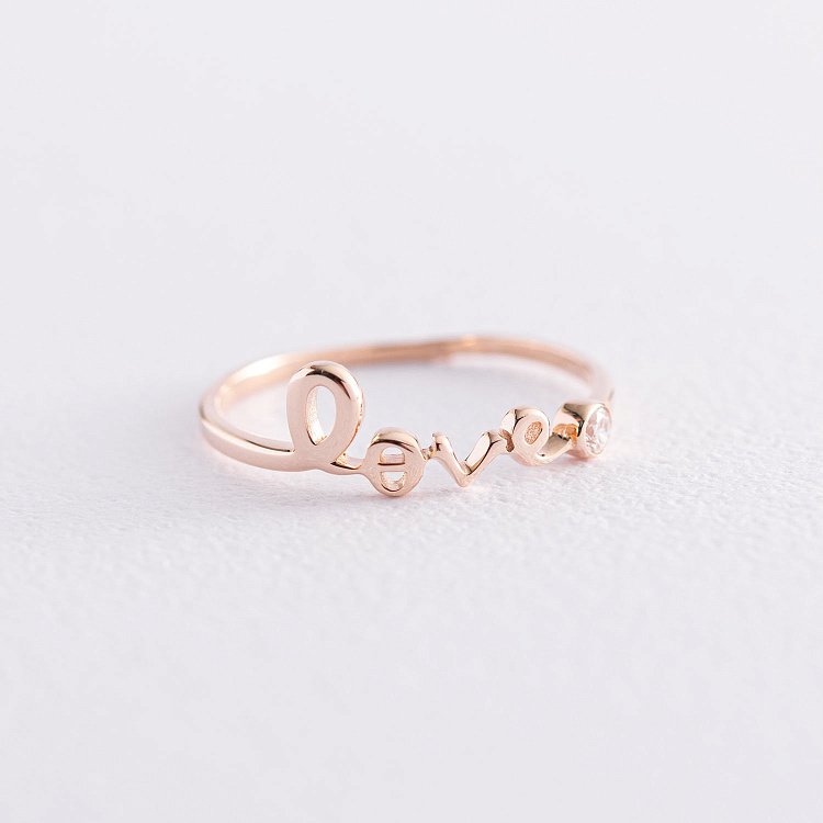 Кольцо "Love" в красном золоте с фианитом к06797 от ювелирного магазина Оникс