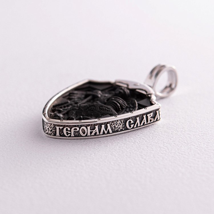 Серебряный кулон "Герб України - Тризуб. Ангел Охоронець. Слава Україні - Героям Слава" с эбеновым деревом 972 от ювелирного магазина Оникс - 4