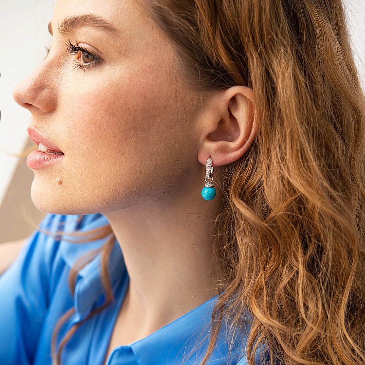 Золоті сережки "Кульки" з бірюзою і діамантами сб0475ca від ювелірного магазину Онікс - 4