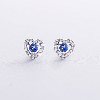 Золоті сережки - пусети "Сердечки" (сапфіри, діаманти) сб0508ca №3