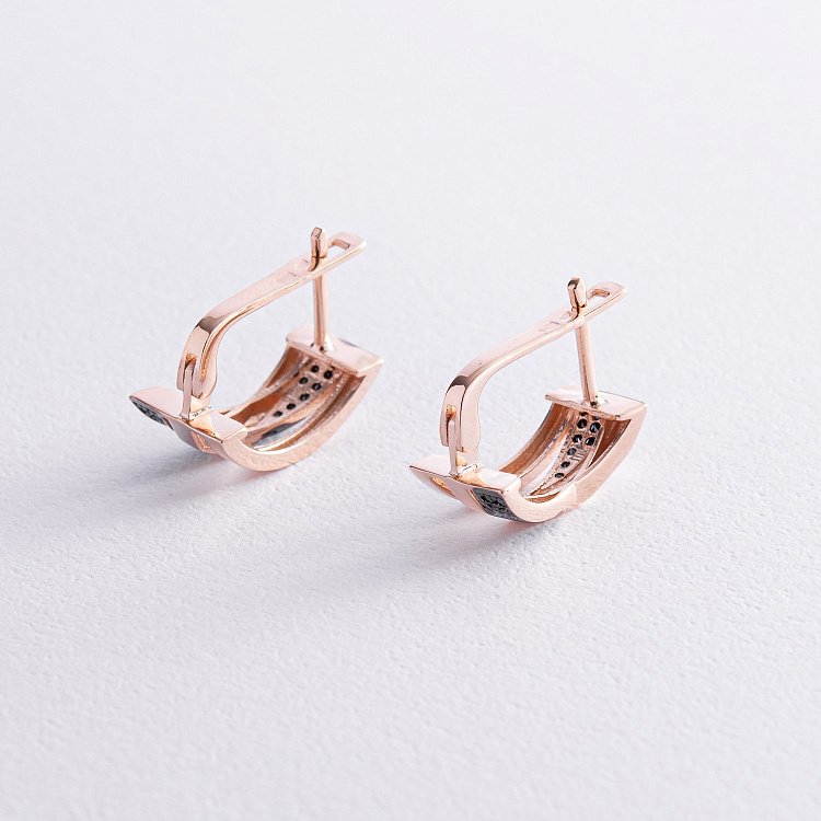 Золоті сережки з чорними фіанітами с07901 від ювелірного магазину Онікс - 1