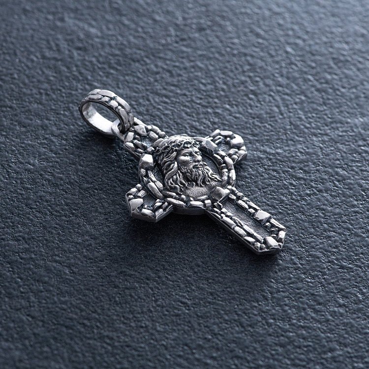 Срібний хрест "Портрет Ісуса Христа у терновому вінці" із чорнінням 7095 від ювелірного магазину Онікс - 2