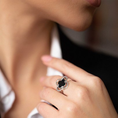 Каблучка "Конюшина" в білому золоті (емаль) к06693 №4