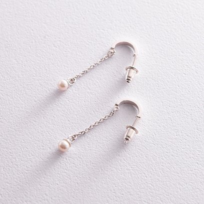 Серебряные серьги - пусеты "Миранда" с жемчугом на цепочке 123208 №4