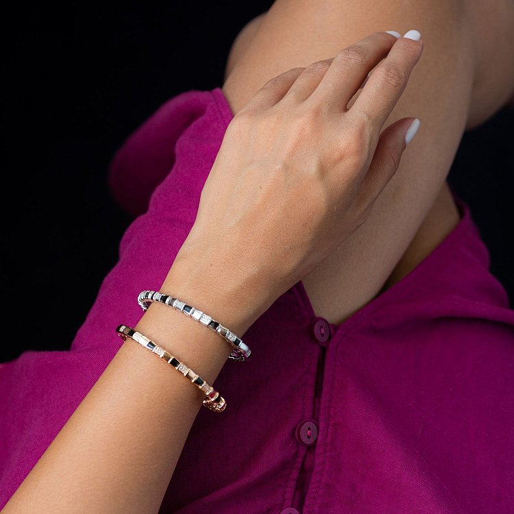 Жесткий браслет в белом золоте (фианит, эмаль) б04510 от ювелирного магазина Оникс - 3