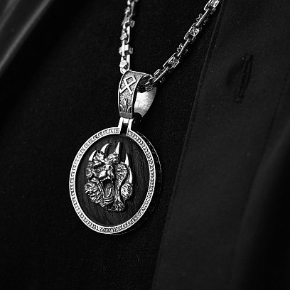 Серебряный кулон "Медведь" с эбеновым деревом и фианитами 947 №5