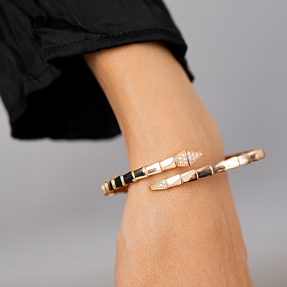 Жорсткий браслет "Змія" у червоному золоті (фіаніти) б05493 №8