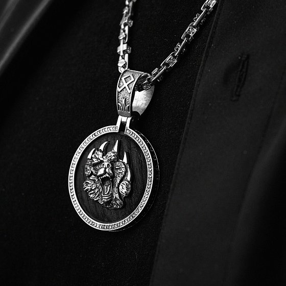 Серебряный кулон "Медведь" с эбеновым деревом и фианитами 947 №5