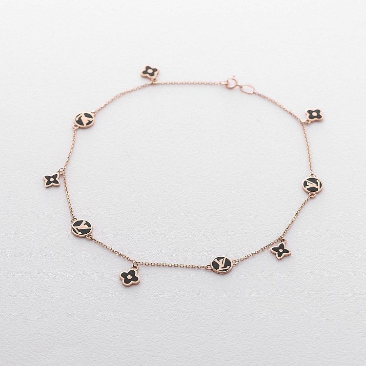 Золотой браслет на ногу "Клевер" (эмаль) б01876 от ювелирного магазина Оникс