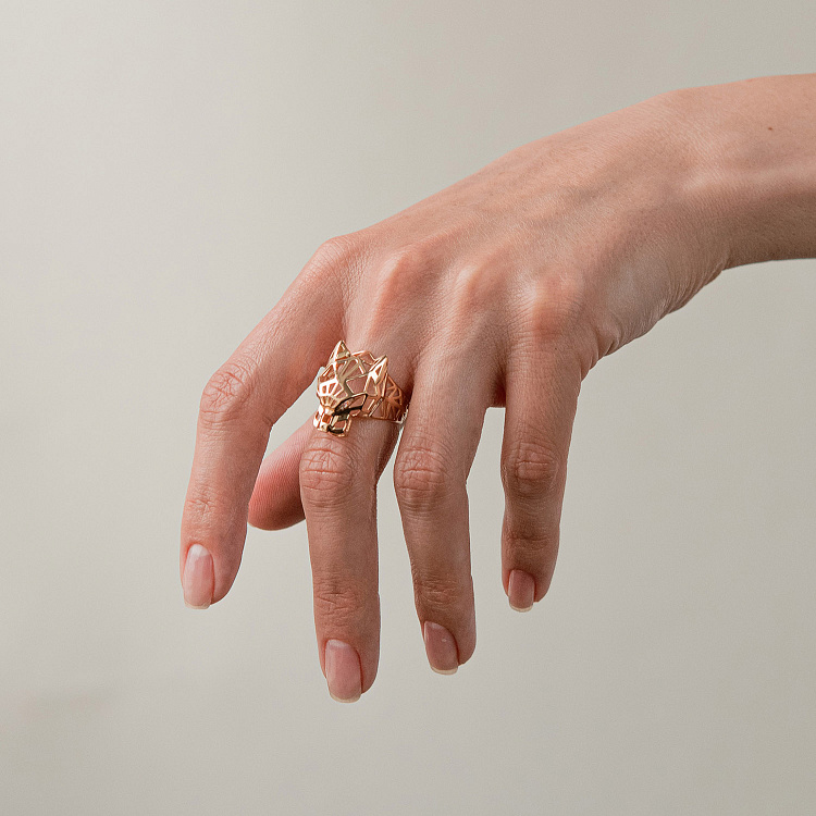 Каблучка "Пантера" в жовтому золоті (фіаніти) к08248 від ювелірного магазину Онікс - 1