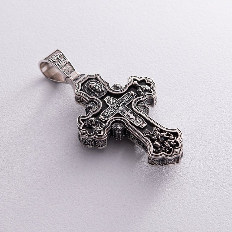 Срібний хрест "Розп'яття. Спаси та Збережи" з ебеновим деревом 942 від ювелірного магазину Онікс - 3