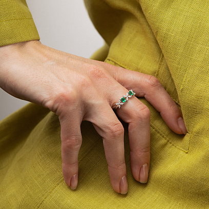 Золотое кольцо "Клевер" с изумрудами и бриллиантами кб0671ca №4