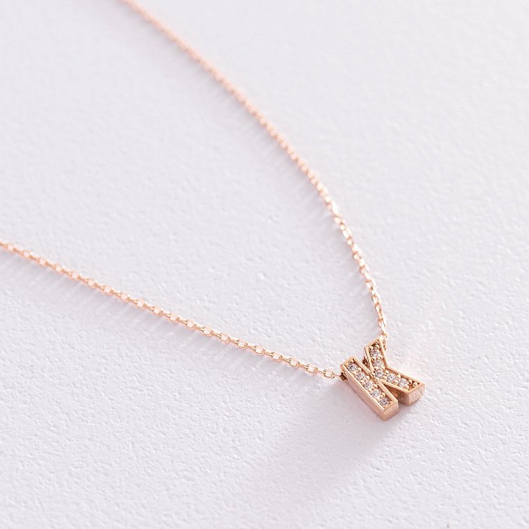 Золотое колье с буквой "К" (фианиты) кол01255К от ювелирного магазина Оникс