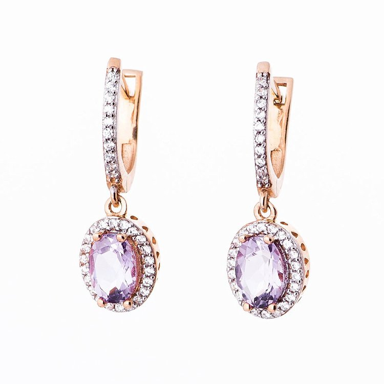 Золотые серьги с аметистом и фианитами с04193 от ювелирного магазина Оникс
