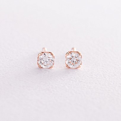 Золотые серьги - пусеты "Сердечки" с бриллиантами сб0395 №3