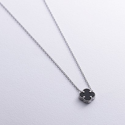 Срібне кольє "Конюшина" з оніксом 181299 №3