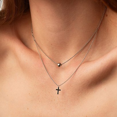 Двойное серебряное колье "Шар и крестик" 1093 №2