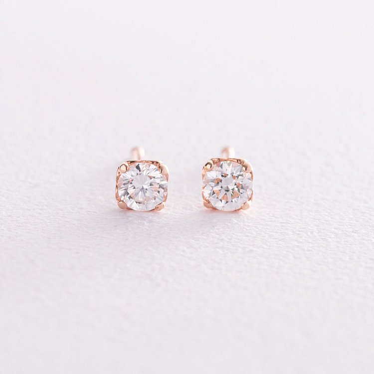 Золотые серьги - пусеты "Сердечки" с бриллиантами сб0395 от ювелирного магазина Оникс - 2