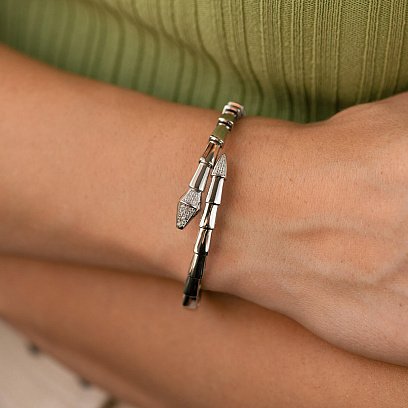 Жорсткий браслет "Змія" у білому золоті (фіаніти) б05218 №2