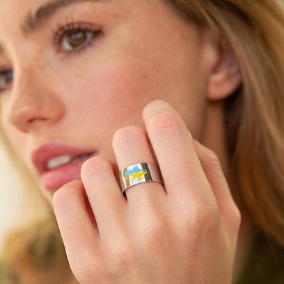 Серебряное кольцо "Карта Украины" с эмалью 9401 №6