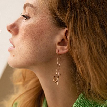 Серьги - протяжки "Герб Украины - Тризуб" (красное золото) с07956 №2