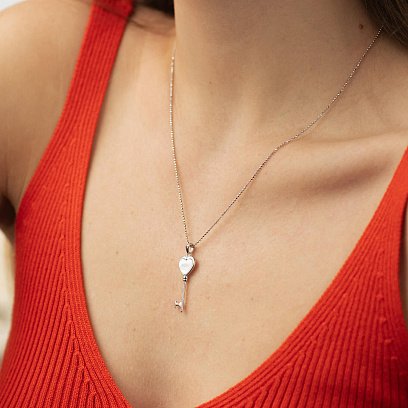 Підвіска "Ключик" у білому золоті (перламутр, фіаніт) п03889 №2