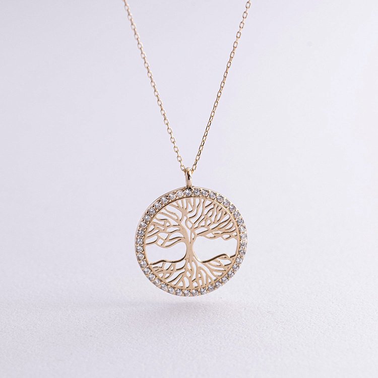 Колье "Древо жизни" с фианитами (желтое золото) кол02491 от ювелирного магазина Оникс