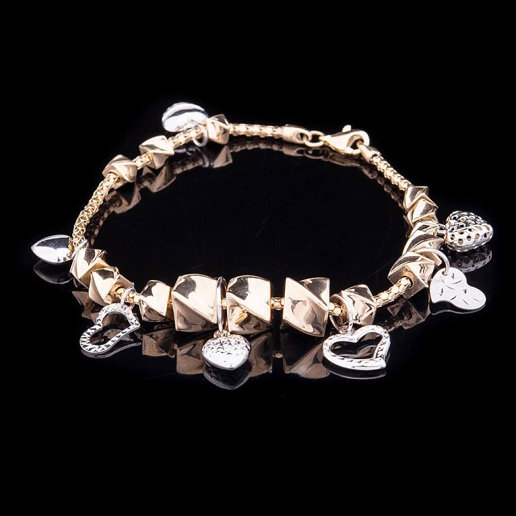 Эксклюзивный золотой браслет с сердцами из белого золота б02072 от ювелирного магазина Оникс - 1