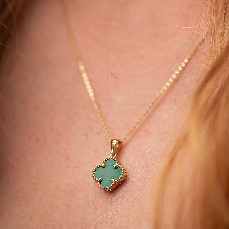 Подвеска "Клевер" в желтом золоте (малахит) п03963 от ювелирного магазина Оникс - 2