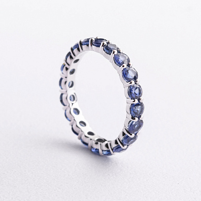 Золота каблучка з доріжкою каменів (сапфіри) кб0483nl