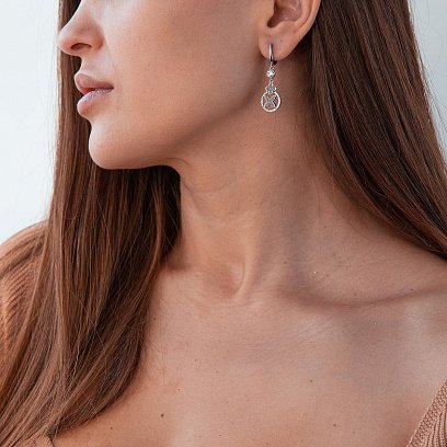 Золотые серьги "Клевер" с фианитами с04863 №2