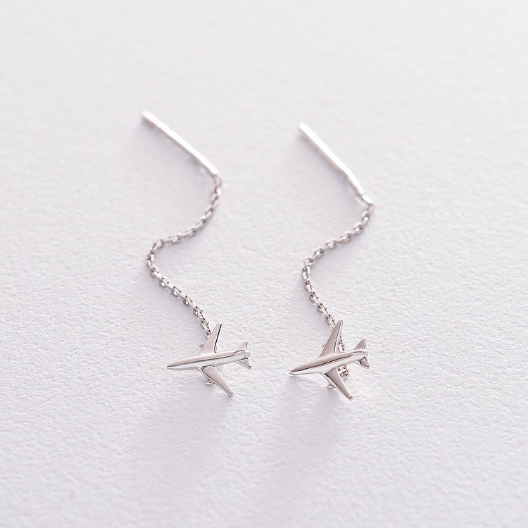 Срібні сережки - протяжки "Літачок" 123158 від ювелірного магазину Онікс - 1