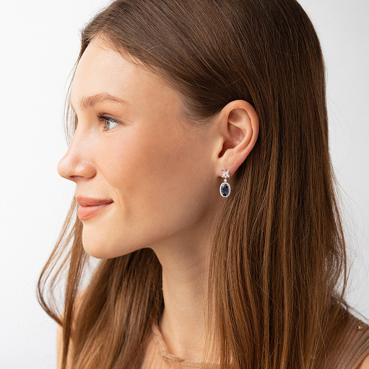 Золоті сережки - пусети з діамантами і сапфірами сб0596nl від ювелірного магазину Онікс - 5