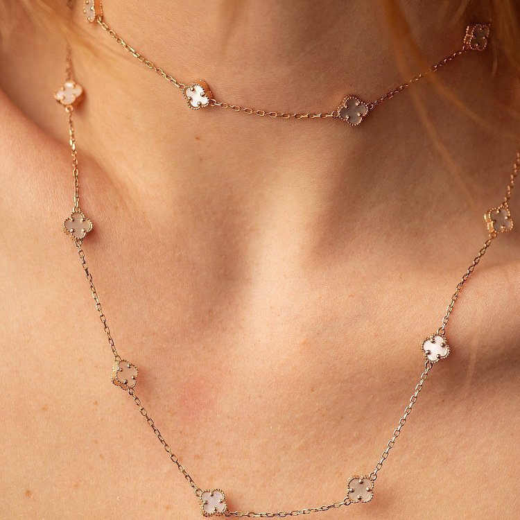 Кольє "Конюшина" з перламутром mini (червоне золото) кол02425 від ювелірного магазину Онікс - 5