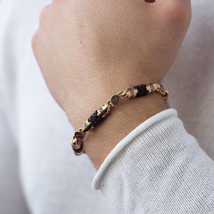 Мужской золотой браслет с эбеновым деревом 1501з от ювелирного магазина Оникс - 1