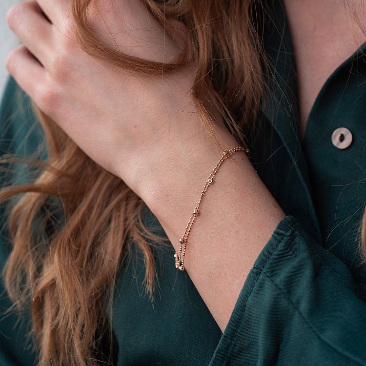 Двойной браслет "Шарики" в красном золоте б04699 от ювелирного магазина Оникс - 1