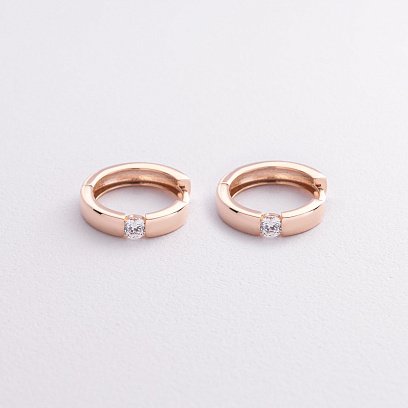 Сережки - кільця в червоному золоті (фіаніти) с09304 №2