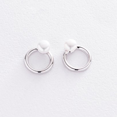 Серьги - пусеты "Круговорот" с жемчугом (белое золото) с08502 №3