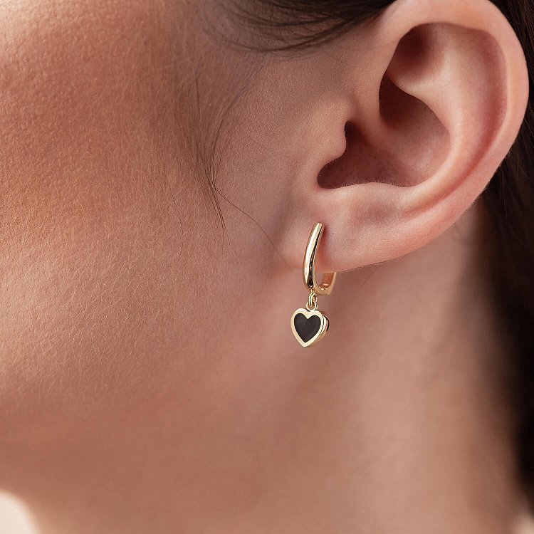 Серьги "Сердечки" в желтом золоте (эмаль) с08339 - 3 Серьги "Сердечки" в желтом золоте (эмаль) с08339 от ювелирного магазина Оникс - 3