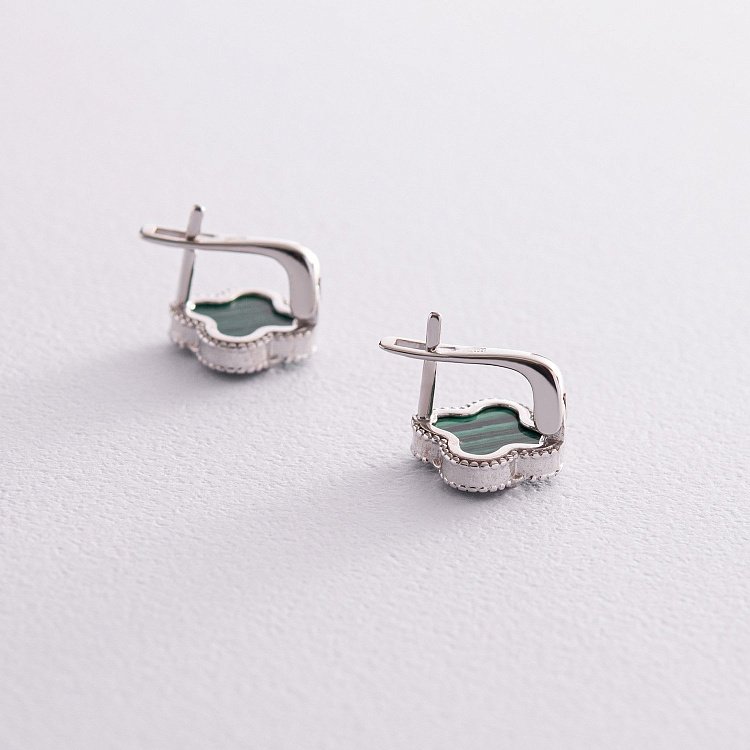 Серебряные серьги "Клевер" (малахит) 122841 от ювелирного магазина Оникс - 3