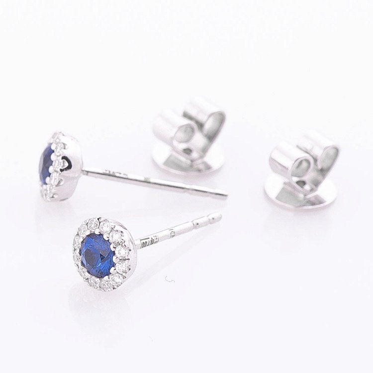 Золотые серьги - пусеты с сапфиром и бриллиантами сб0034mi от ювелирного магазина Оникс - 3