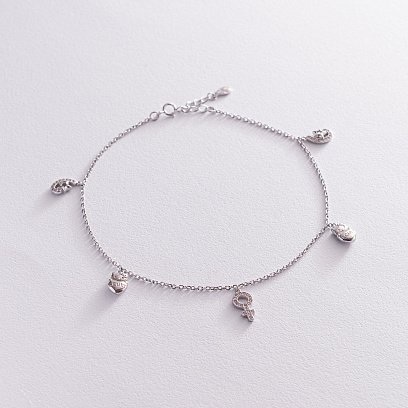 Серебряный браслет на ногу с фианитами 14979