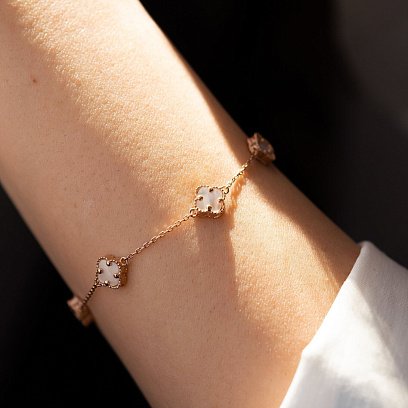 Браслет "Клевер" с перламутром mini (красное золото) б05245 №6